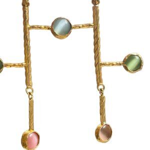 Blue, Green, Pink Double Hinged Gold Plated Earring | Cat Eye Stones | NWT